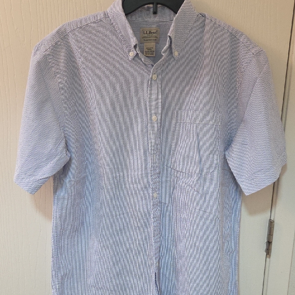 L.L. Bean Men's Striped Blue and White Casual Shirt Vintage Rare